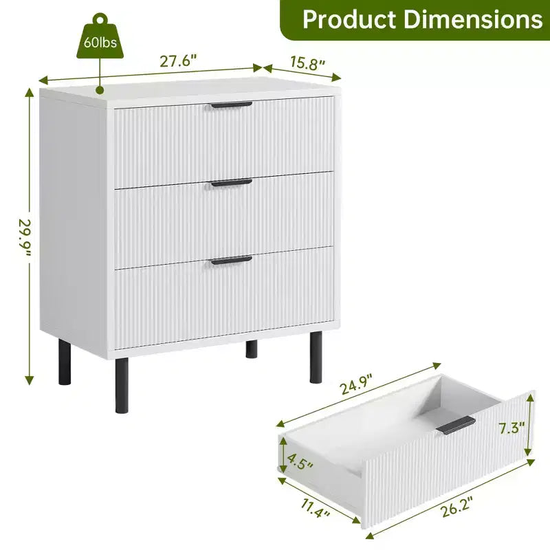 Wave Fluted 6 Drawer Dresser, Wide Wood Double Dresser with Metal Legs and Handles, Modern Chest of Drawers with Anti-Tipping Design