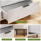 Wave Fluted 6 Drawer Dresser, Wide Wood Double Dresser with Metal Legs and Handles, Modern Chest of Drawers with Anti-Tipping Design