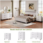 Wave Fluted 6 Drawer Dresser, Wide Wood Double Dresser with Metal Legs and Handles, Modern Chest of Drawers with Anti-Tipping Design