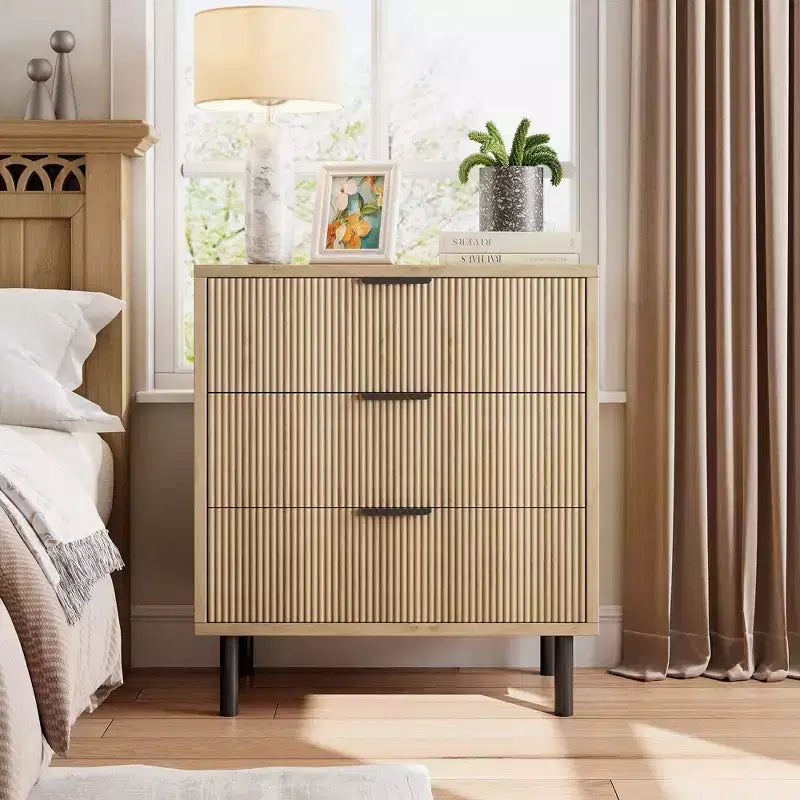 Wave Fluted 6 Drawer Dresser, Wide Wood Double Dresser with Metal Legs and Handles, Modern Chest of Drawers with Anti-Tipping Design