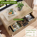 Wave Fluted 6 Drawer Dresser, Wide Wood Double Dresser with Metal Legs and Handles, Modern Chest of Drawers with Anti-Tipping Design