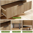 Wave Fluted 6 Drawer Dresser, Wide Wood Double Dresser with Metal Legs and Handles, Modern Chest of Drawers with Anti-Tipping Design