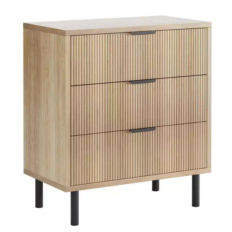 Wave Fluted 6 Drawer Dresser, Wide Wood Double Dresser with Metal Legs and Handles, Modern Chest of Drawers with Anti-Tipping Design