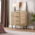 Wave Fluted 6 Drawer Dresser, Wide Wood Double Dresser with Metal Legs and Handles, Modern Chest of Drawers with Anti-Tipping Design