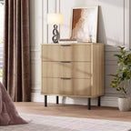 Wave Fluted 6 Drawer Dresser, Wide Wood Double Dresser with Metal Legs and Handles, Modern Chest of Drawers with Anti-Tipping Design