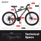 VTT Zeus & Ruta 24 avec 21 vitesses, double frein à disque, cadre en acier durable pour garçons et filles