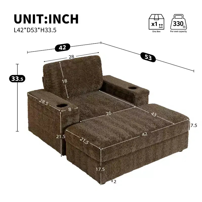 GDFStudio David 42 Méridienne inclinable d'intérieur avec pouf de rangement