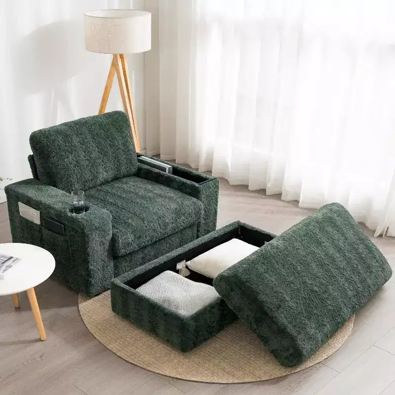 GDFStudio David 42 Méridienne inclinable d'intérieur avec pouf de rangement