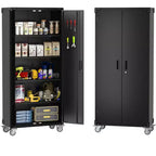 Metal Storage Cabinet with Wheels, Steel Tool Cabinet with Pegboard and Adjustable Shelves