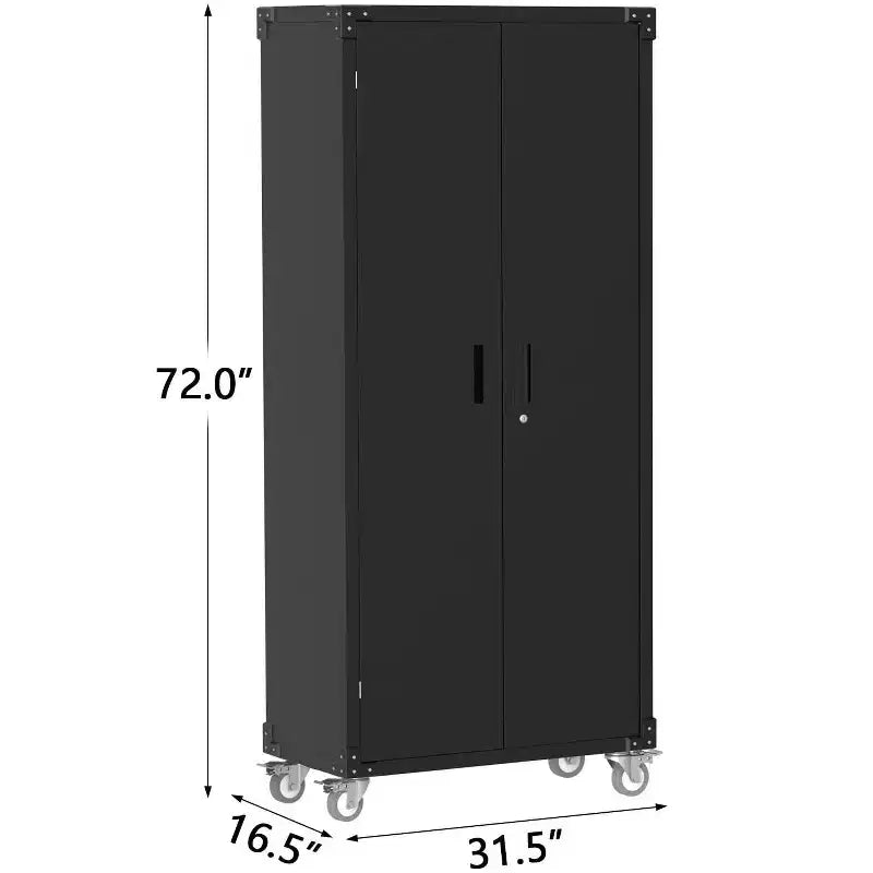 Armoire de rangement métallique à roulettes, armoire à outils en acier avec panneau perforé et étagères réglables