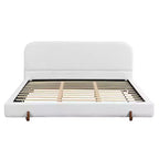 Cadre de lit rembourré California King, lit plateforme élégant en tissu chenille avec pieds en bois d'hévéa massif - ModernLuxe