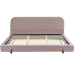 Cadre de lit rembourré California King, lit plateforme élégant en tissu chenille avec pieds en bois d'hévéa massif - ModernLuxe