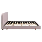 Cadre de lit rembourré California King, lit plateforme élégant en tissu chenille avec pieds en bois d'hévéa massif - ModernLuxe
