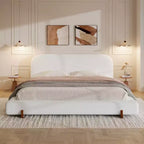Cadre de lit rembourré California King, lit plateforme élégant en tissu chenille avec pieds en bois d'hévéa massif - ModernLuxe
