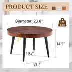 Okak Mid Century Small Round Wooden Carved Coffee Table with Black Legs,Modern Tea table Center Table for Living Room,Bedroom