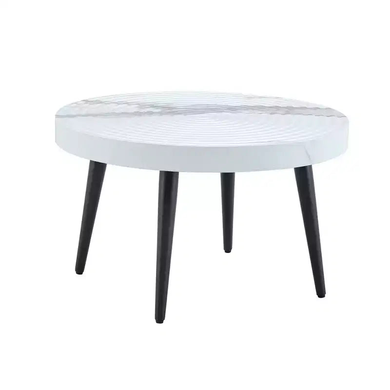 Okak Mid Century Small Round Wooden Carved Coffee Table with Black Legs,Modern Tea table Center Table for Living Room,Bedroom