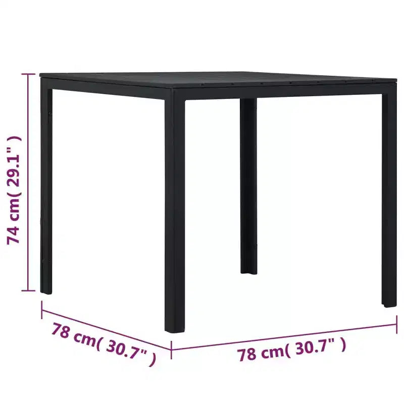 vidaXL Table basse carrée en polyéthylène haute densité et acier - Mobilier de jardin - Design moderne et légère - Noire