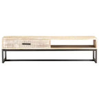 vidaXL Table basse blanche en bois d'acacia massif et acier revêtu par poudre, grande