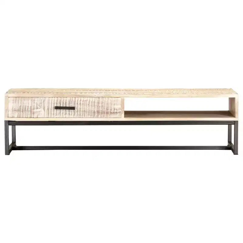 vidaXL Table basse blanche en bois d'acacia massif et acier revêtu par poudre, grande