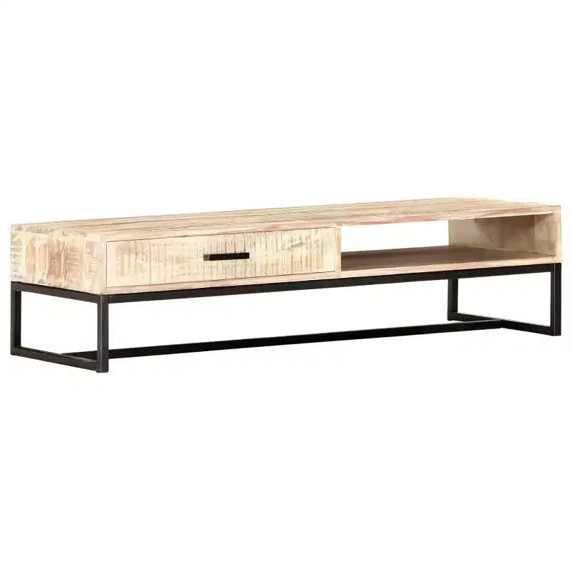vidaXL Table basse blanche en bois d'acacia massif et acier revêtu par poudre, grande