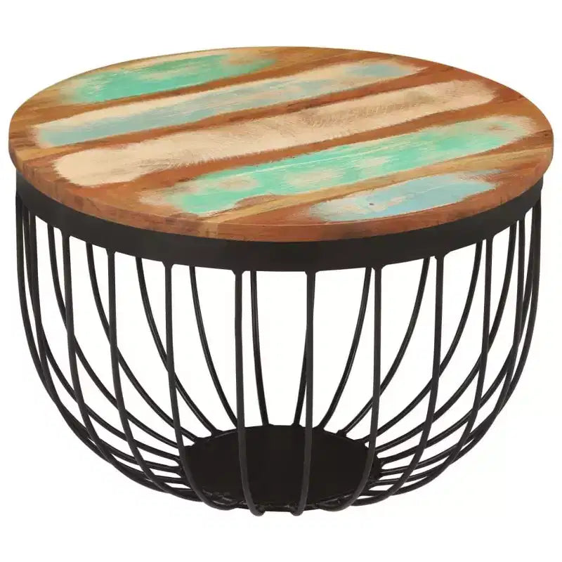 vidaXL Table basse multicolore Bois de récupération massif, acier Petite