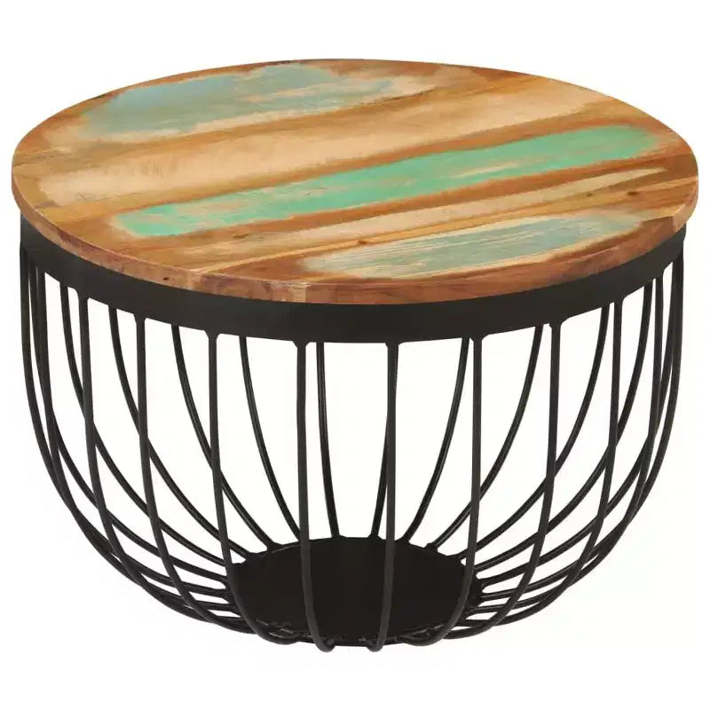 vidaXL Table basse multicolore Bois de récupération massif, acier Petite