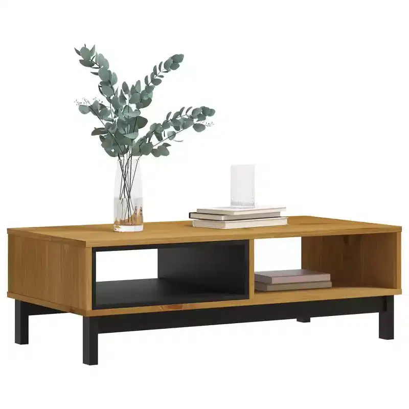 vidaXL Wooden Coffee Table FLAM | Solid Pine Wood | Oak Color Finish | Rectangular | Storage Space