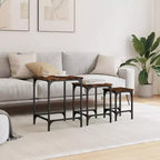 vidaXL Lot de 3 tables basses gigognes – Bois d'ingénierie chêne fumé avec cadre en métal pour salon, chambre, bureau