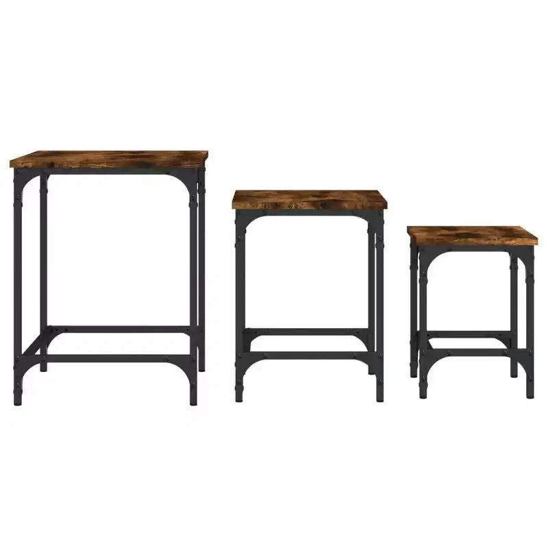 vidaXL Lot de 3 tables basses gigognes – Bois d'ingénierie chêne fumé avec cadre en métal pour salon, chambre, bureau