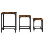 vidaXL Lot de 3 tables basses gigognes – Bois d'ingénierie chêne fumé avec cadre en métal pour salon, chambre, bureau