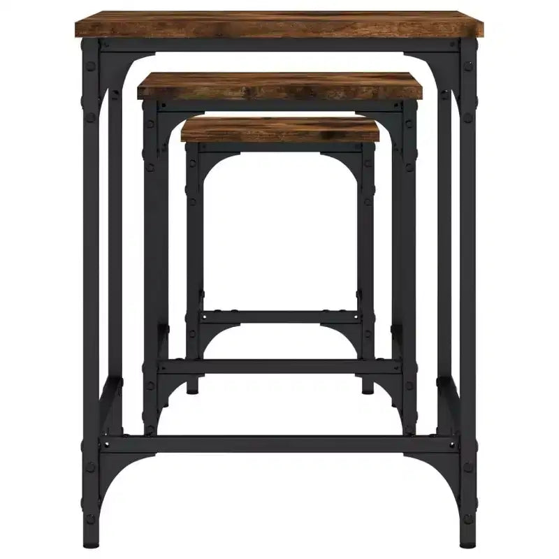 vidaXL Lot de 3 tables basses gigognes – Bois d'ingénierie chêne fumé avec cadre en métal pour salon, chambre, bureau