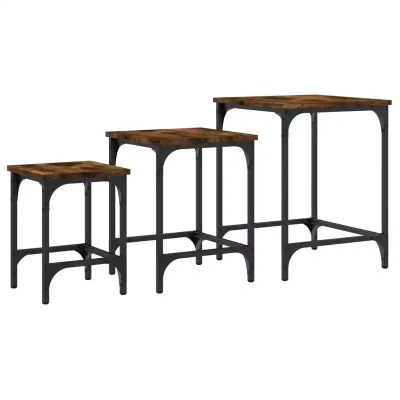 vidaXL Lot de 3 tables basses gigognes – Bois d'ingénierie chêne fumé avec cadre en métal pour salon, chambre, bureau