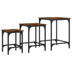 vidaXL Lot de 3 tables basses gigognes – Bois d'ingénierie chêne fumé avec cadre en métal pour salon, chambre, bureau