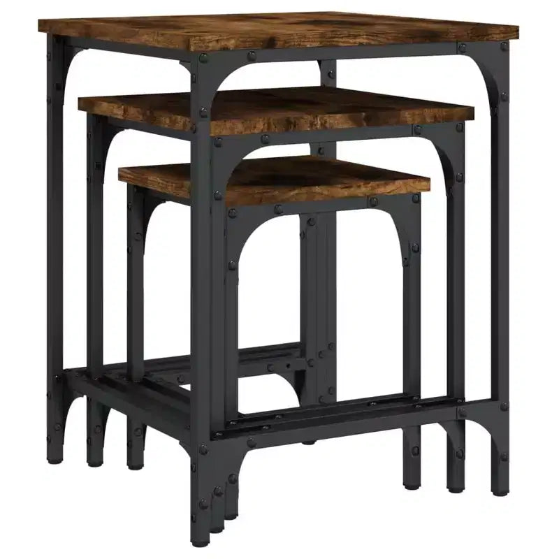 vidaXL Lot de 3 tables basses gigognes – Bois d'ingénierie chêne fumé avec cadre en métal pour salon, chambre, bureau