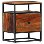 vidaXL Table de chevet/Table de nuit élégante de style Mid-Century 40x30x50 cm, en bois de récupération massif durable et en acier enduit de poudre Marron