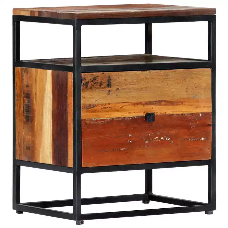 vidaXL Table de chevet/Table de nuit élégante de style Mid-Century 40x30x50 cm, en bois de récupération massif durable et en acier enduit de poudre Marron