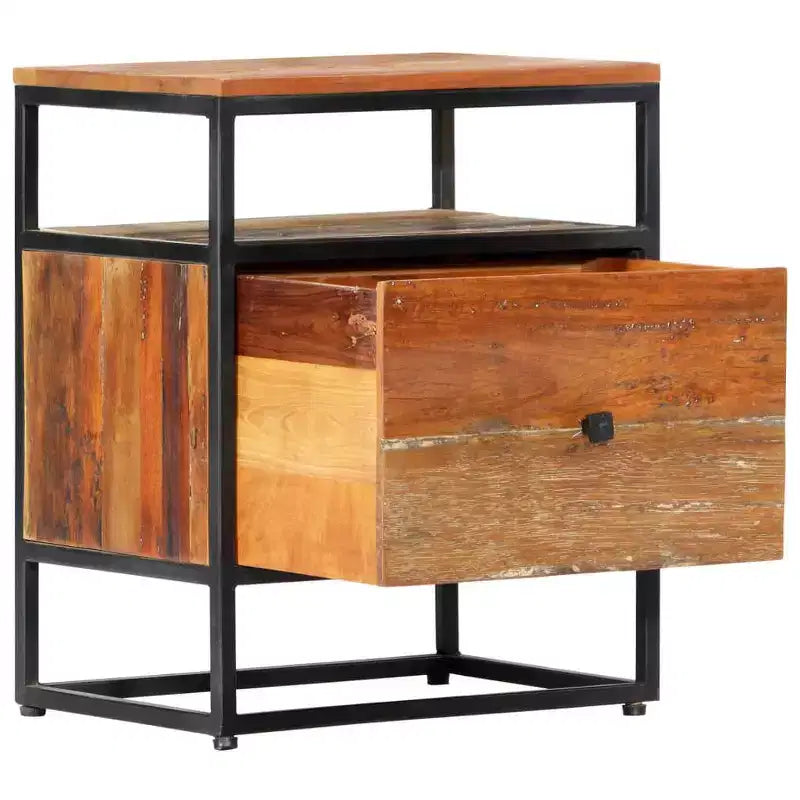 vidaXL Table de chevet/Table de nuit élégante de style Mid-Century 40x30x50 cm, en bois de récupération massif durable et en acier enduit de poudre Marron