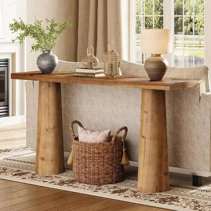 Lantine 63-Inch Solid Wood Console Table, Rectangular Farmhouse Entryway Table for Entrance, Hallway, Living Room