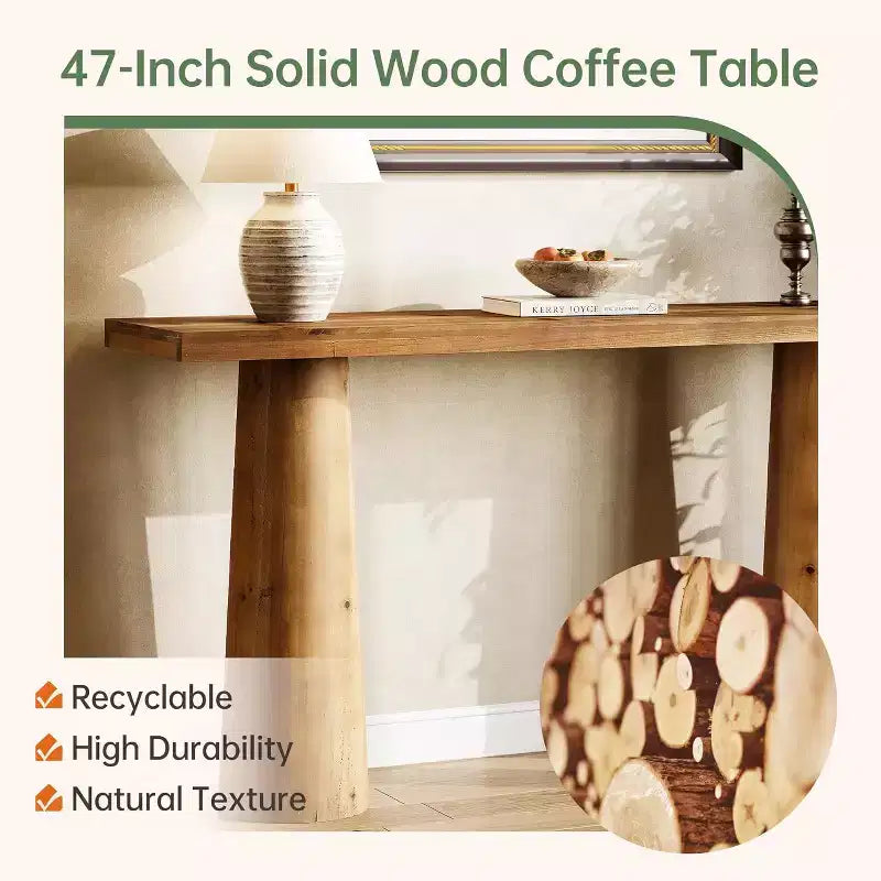 Lantine 63-Inch Solid Wood Console Table, Rectangular Farmhouse Entryway Table for Entrance, Hallway, Living Room