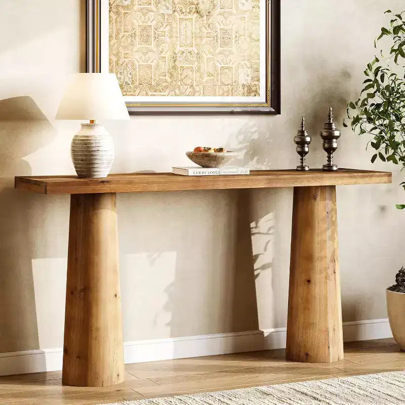 Lantine 63-Inch Solid Wood Console Table, Rectangular Farmhouse Entryway Table for Entrance, Hallway, Living Room