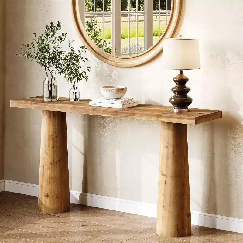 Lantine 63-Inch Solid Wood Console Table, Rectangular Farmhouse Entryway Table for Entrance, Hallway, Living Room
