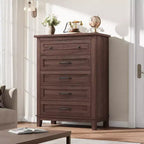 Commode à 5 tiroirs pour chambre à coucher, armoire en bois autoportante pour chambre à coucher, salon, commode verticale haute avec grand rangement,