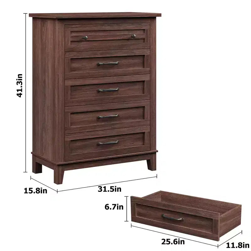 Commode à 5 tiroirs pour chambre à coucher, armoire en bois autoportante pour chambre à coucher, salon, commode verticale haute avec grand rangement,
