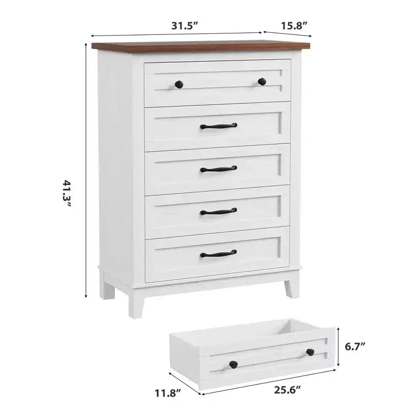 Commode à 5 tiroirs pour chambre à coucher, armoire en bois autoportante pour chambre à coucher, salon, commode verticale haute avec grand rangement,