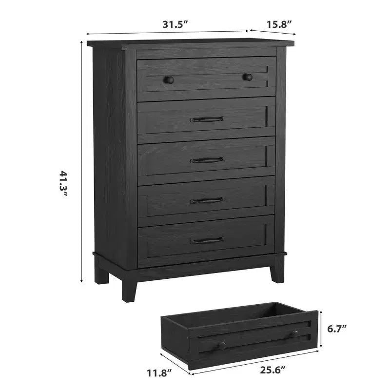 Commode à 5 tiroirs pour chambre à coucher, armoire en bois autoportante pour chambre à coucher, salon, commode verticale haute avec grand rangement,