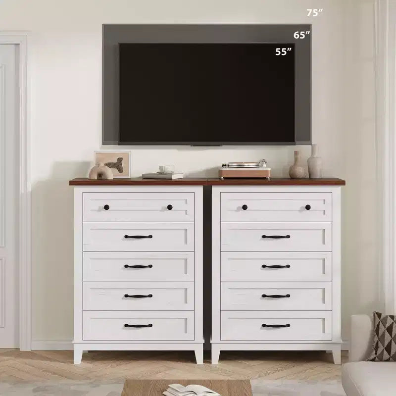 Commode à 5 tiroirs pour chambre à coucher, armoire en bois autoportante pour chambre à coucher, salon, commode verticale haute avec grand rangement,