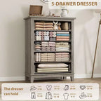 Commode à 5 tiroirs pour chambre à coucher, armoire en bois autoportante pour chambre à coucher, salon, commode verticale haute avec grand rangement,