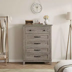 Commode à 5 tiroirs pour chambre à coucher, armoire en bois autoportante pour chambre à coucher, salon, commode verticale haute avec grand rangement,