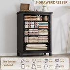Commode à 5 tiroirs pour chambre à coucher, armoire en bois autoportante pour chambre à coucher, salon, commode verticale haute avec grand rangement,