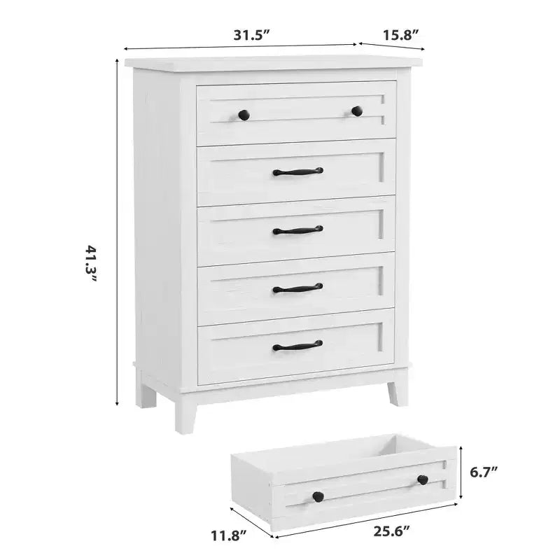 Commode à 5 tiroirs pour chambre à coucher, armoire en bois autoportante pour chambre à coucher, salon, commode verticale haute avec grand rangement,